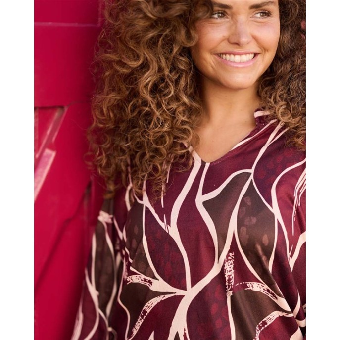 FOS Shirt 7871 Eefje wild leaf Port bruin ecru